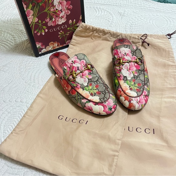 GUCCI Princetown Horsebit Mule Loafer Flat Bloom Pink GG Monogram Size 38 - Picture 2 of 11